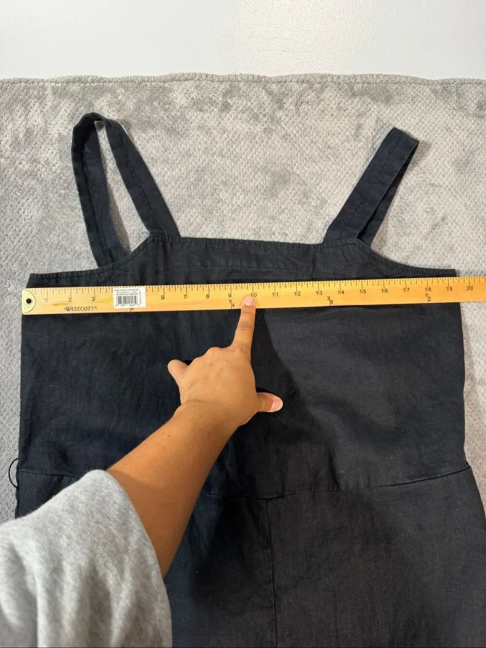 Quince Large Black 100% European Linen Square Neck Wide Leg Jumpsuit Pockets